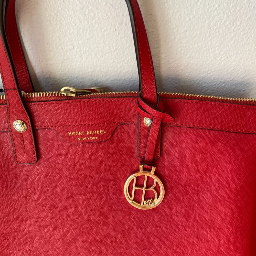 Henri Bendel top handle RED SATCHEL leather bag - Picture 2 of 5